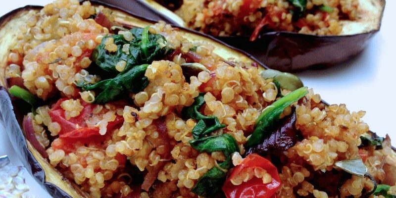 Aubergine & quinoa, rôti au four