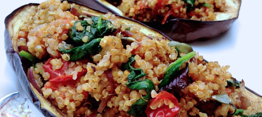 Aubergine & quinoa, rôti au four